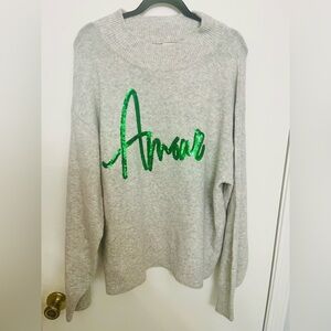 a new day Gray Sweater with Green Sequin Amour Design